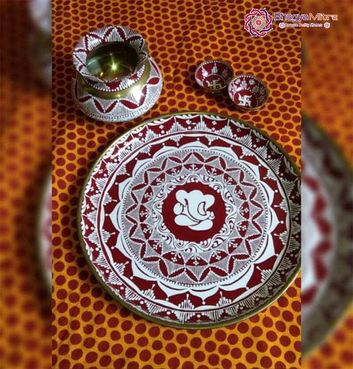 Aipan Art Pooja Thali Set (Pital)
